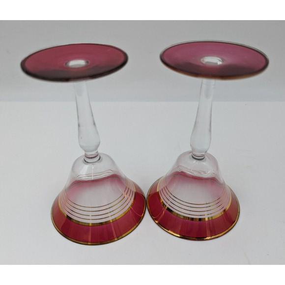 West Virginia Glass Ruby Red Gold Martini Cocktail Pitcher and 8 Cordial Glasses - Picture 13 of 16